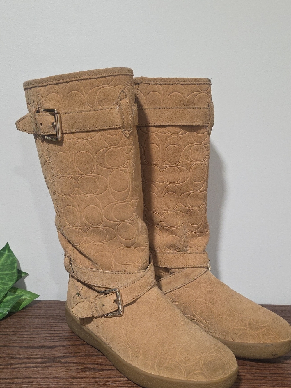Coach Thelma Tan Embossed Signatue C Pullon Boots Womens 8